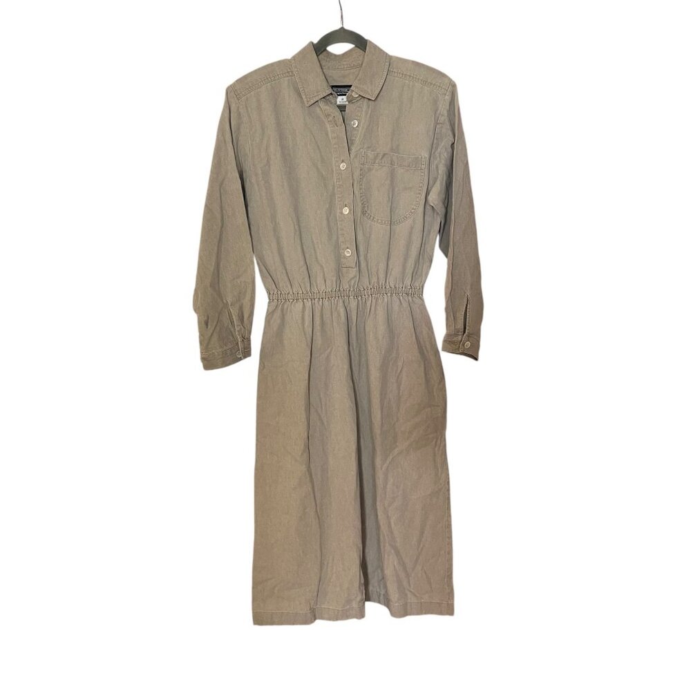 J. Peterman Company Cotton Tan Brown Elastic Waste Dress Collared Size 10